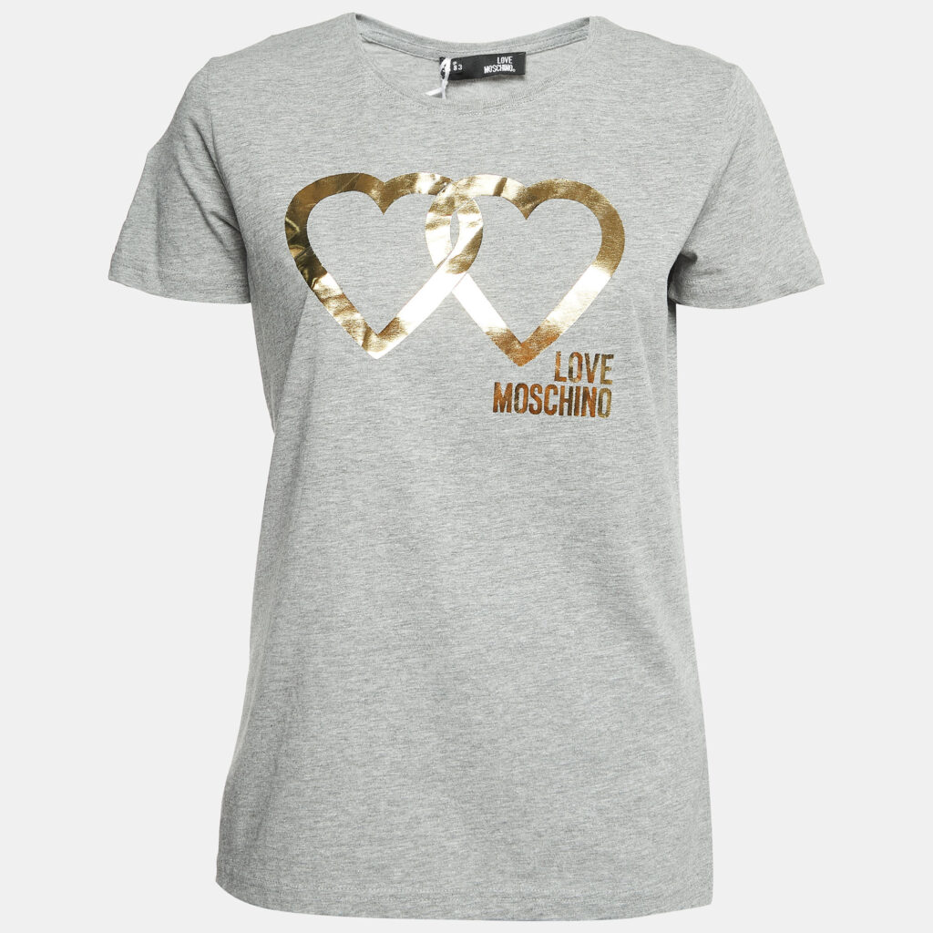 Love Moschino Grey Logo Print Cotton Short Sleeve T-Shirt S