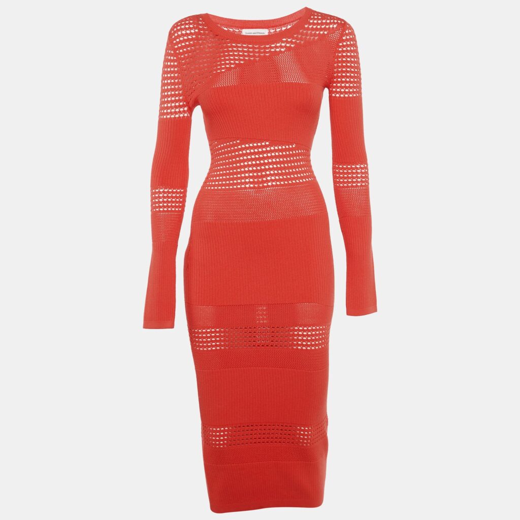 Lovers & Friends Orange Patterned Rib Knit Tianna Maxi Dress XS Lovers & Friends Orange Patterned Rib Knit Tianna Maxi Dress XS