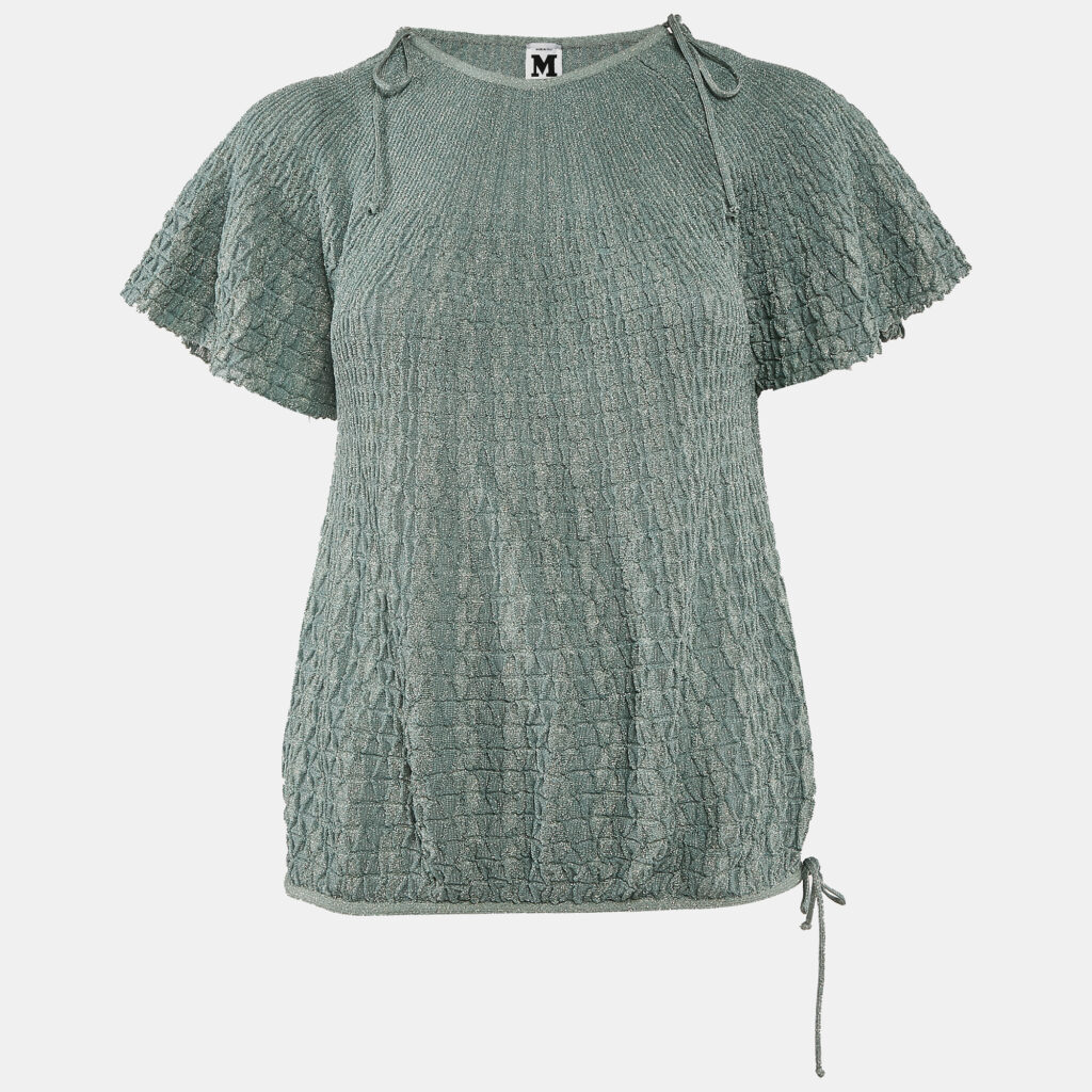M Missoni Green Patterned Lurex Knit Sweater Top L