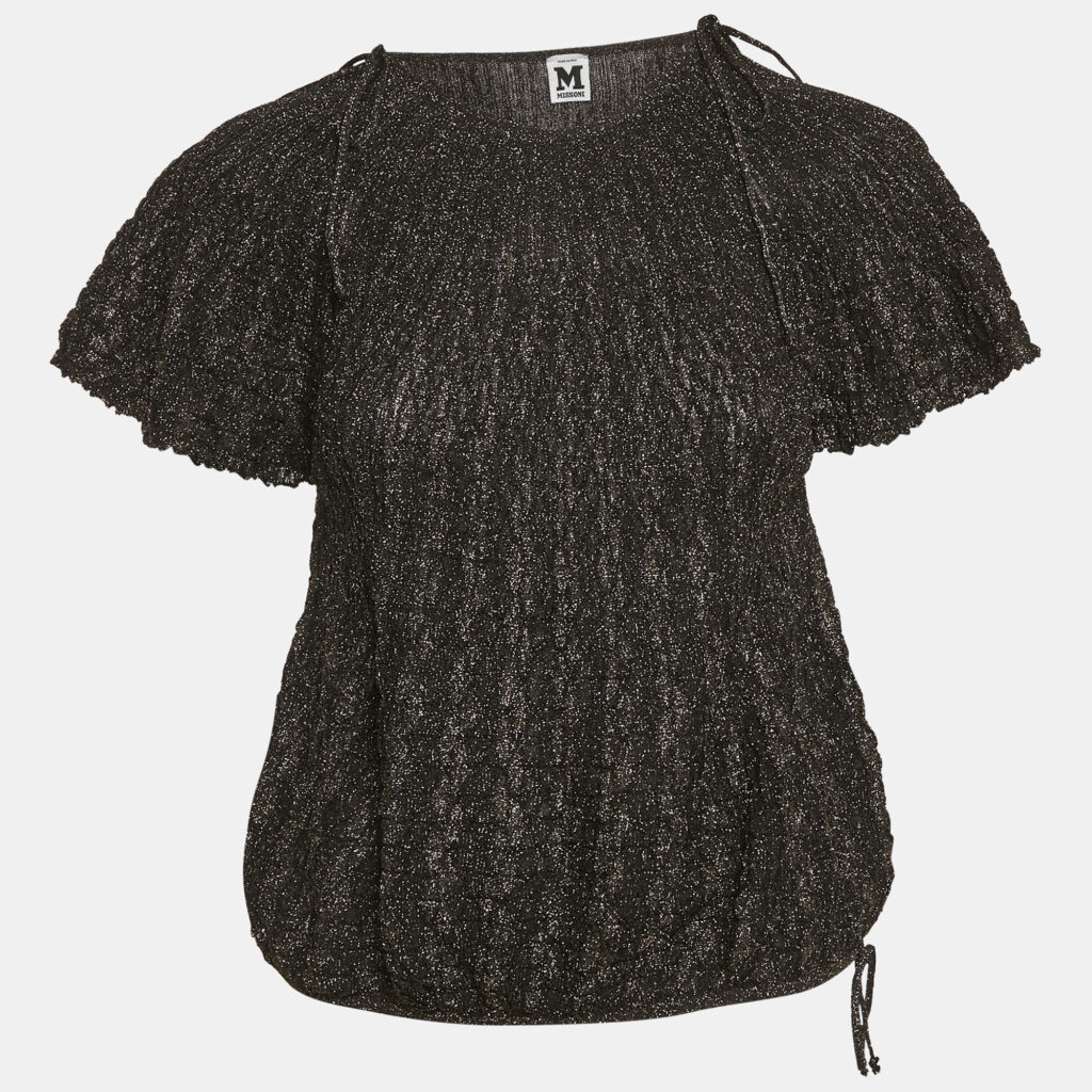 M Missoni Black Lurex Knit Short Sleeve Top L