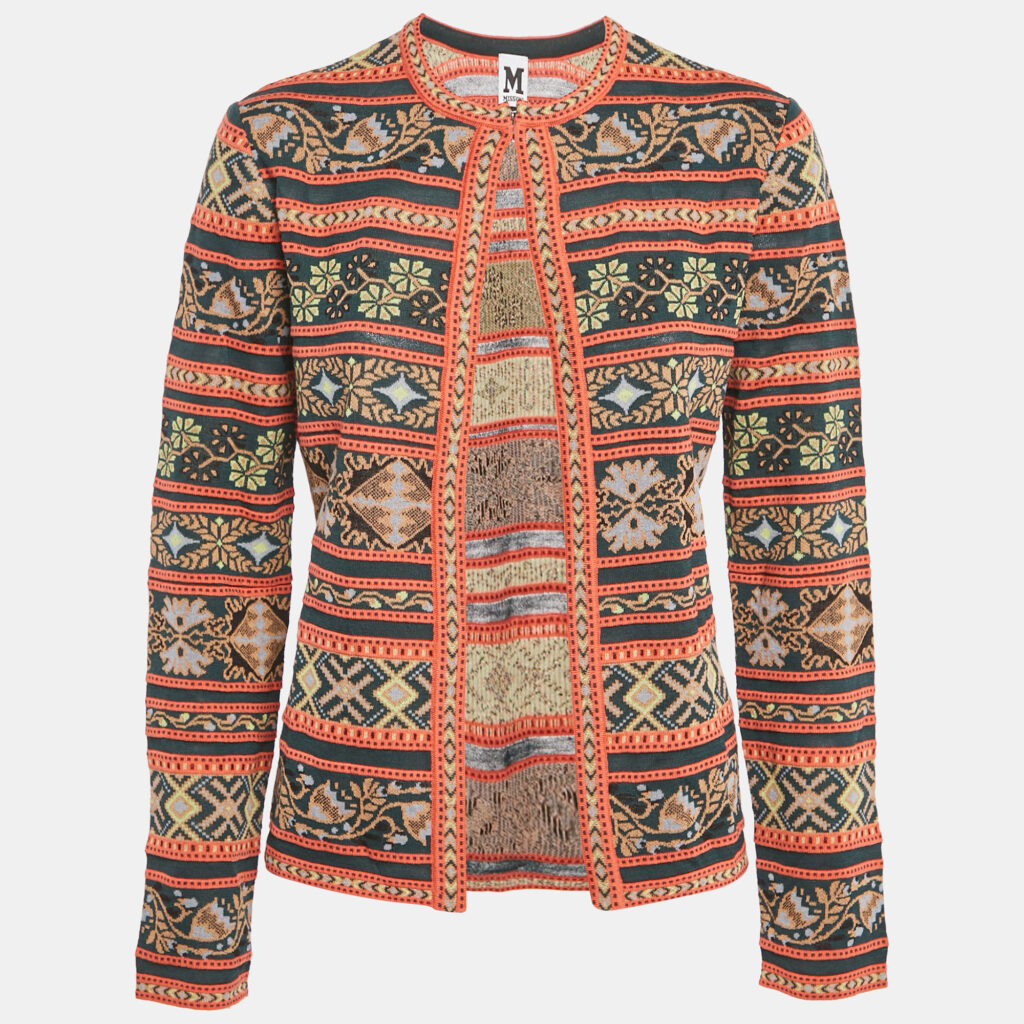 M Missoni Teal Green/Orange Floral Pattern Knit Cardigan M