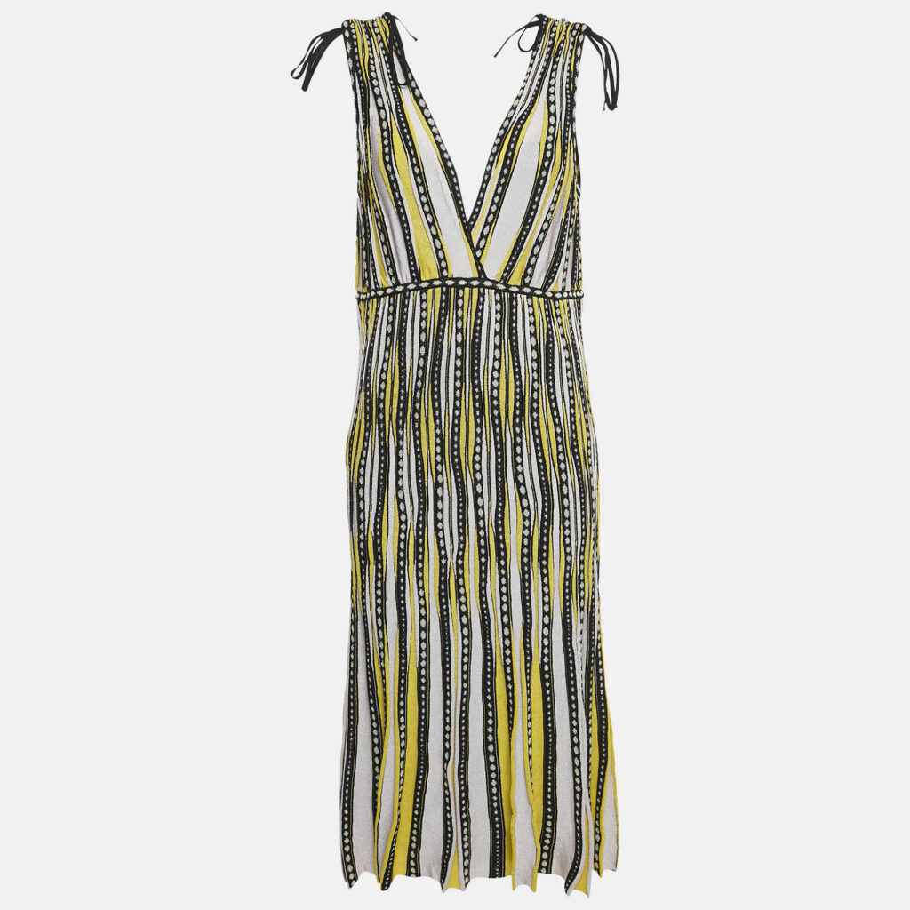 M Missoni Yellow Alga and Bubble Pattern Knit Sleeveless Midi Dress L M Missoni Yellow Alga and Bubble Pattern Knit Sleeveless Midi Dress L