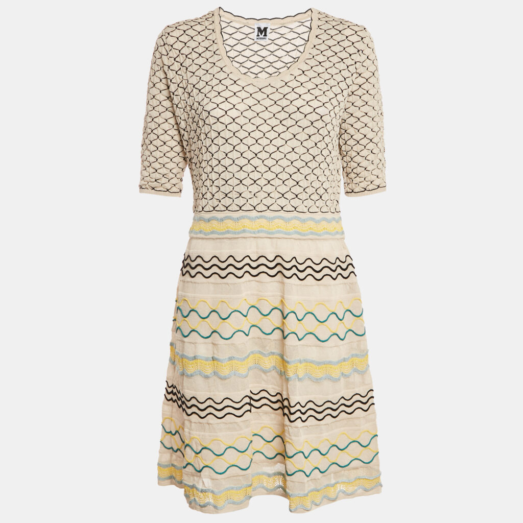 M Missoni Cream Patterned Knit Mini Dress L M Missoni Cream Patterned Knit Mini Dress L