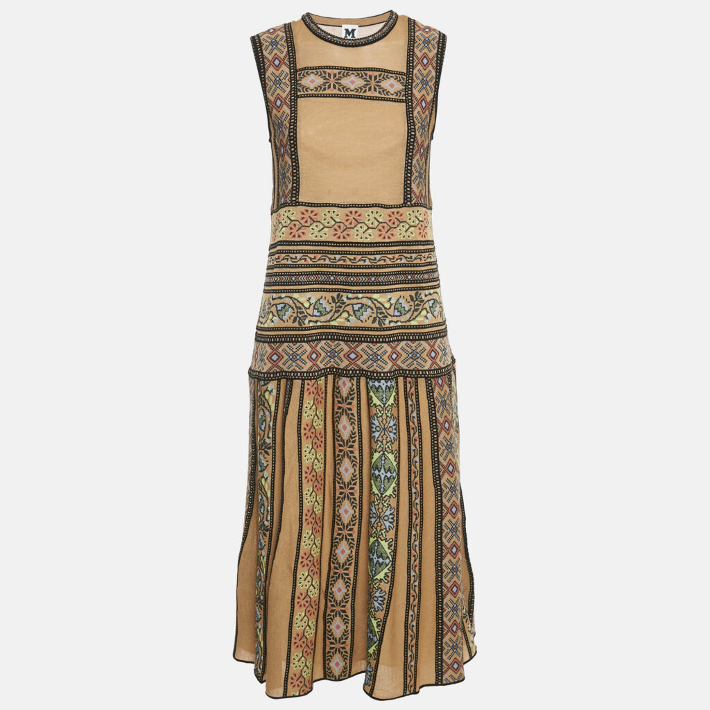 M Missoni Brown/Multicolor Patterned Knit Sleeveless Midi Dress L M Missoni Brown/Multicolor Patterned Knit Sleeveless Midi Dress L
