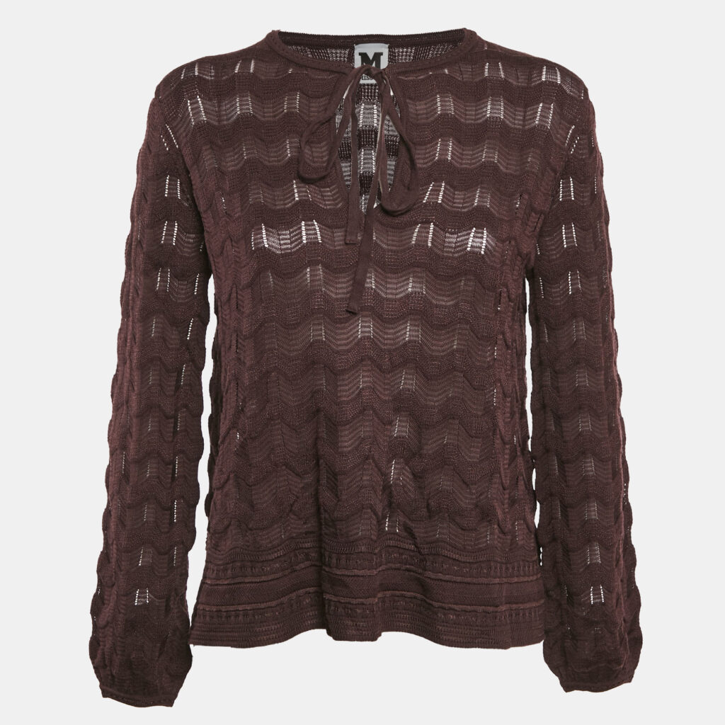 luxury-women-m-missoni-new-clothes-p1136254-001-1.jpg M Missoni Dark Purple Wavy Knit Long Sleeve Top S