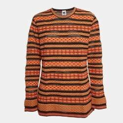 M Missoni Orange/Multicolor Patterned Knit Long Sleeve Top L M Missoni Orange/Multicolor Patterned Knit Long Sleeve Top L