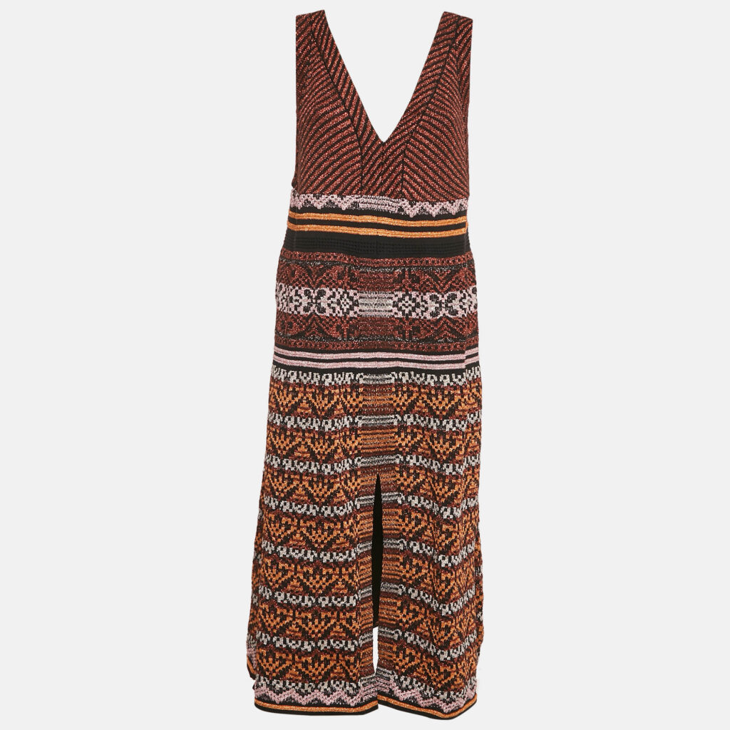 M Missoni Metallic Patterned Lurex Knit V-Neck Sleeveless Midi Dress L M Missoni Metallic Patterned Lurex Knit V-Neck Sleeveless Midi Dress L