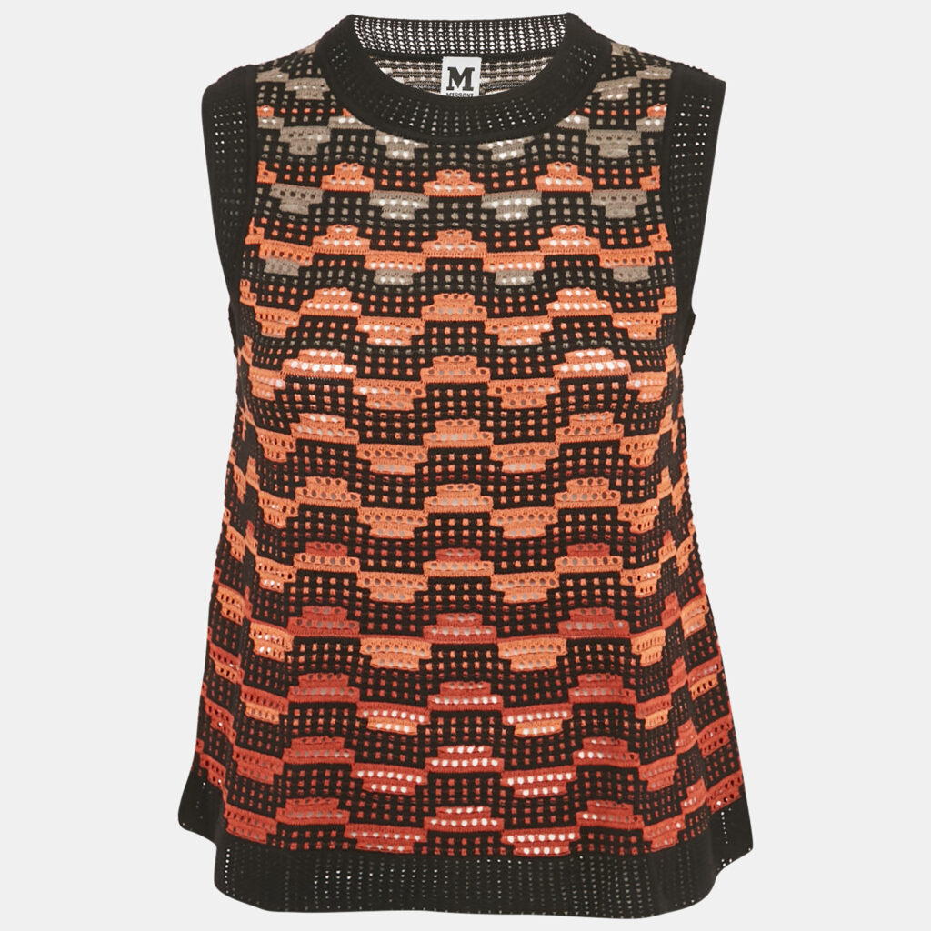M Missoni Orange/Black Knit Sleeveless Top S M Missoni Orange/Black Knit Sleeveless Top S