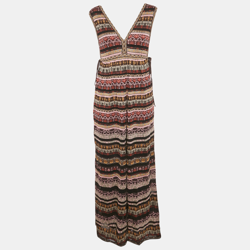 M Missoni Black/Purple Stripe Lurex Knit Sleeveless Maxi Dress S