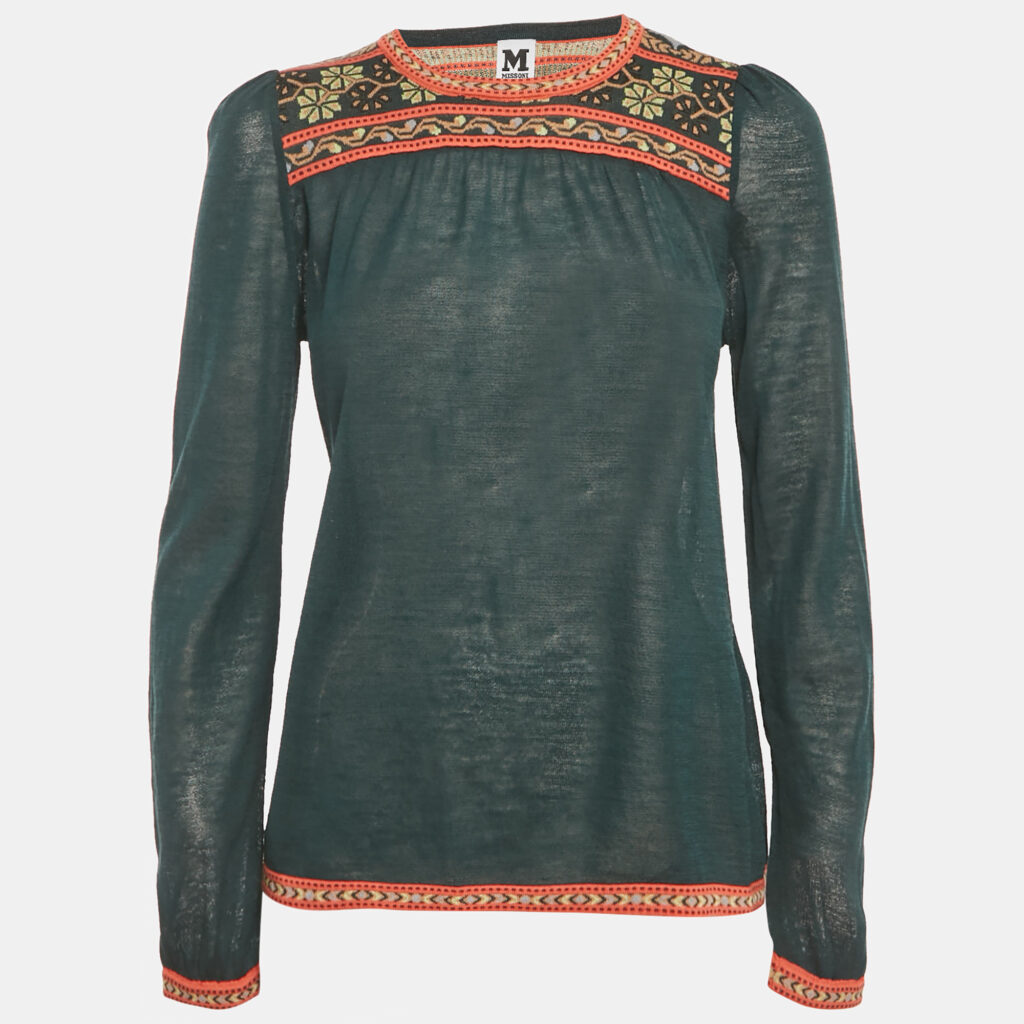 M Missoni Dark Green Knit Full Sleeve Top S