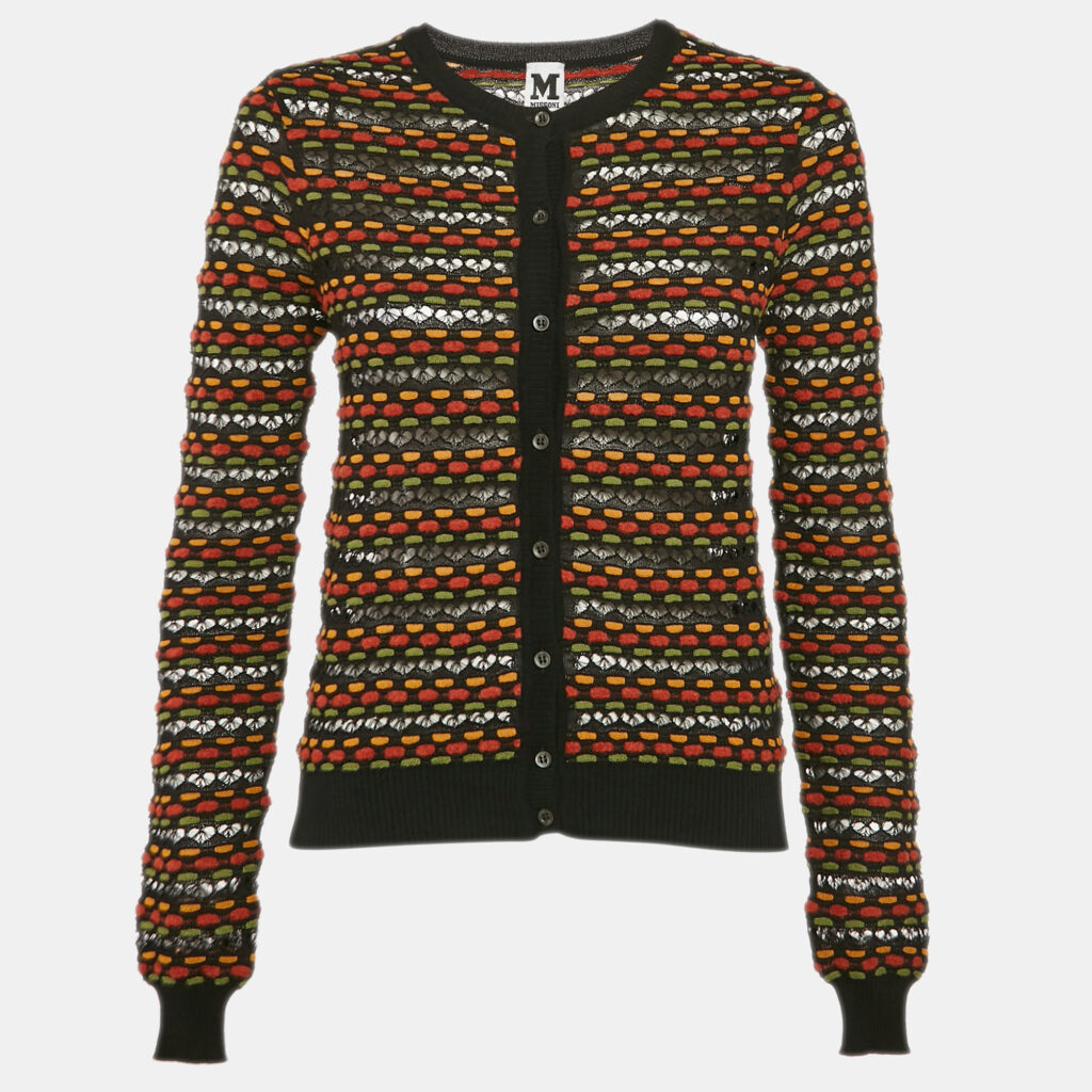 luxury-women-m-missoni-new-clothes-p1217001-007-1.jpg M Missoni Black/Orange Pointelle Knit Button Front Cardigan S