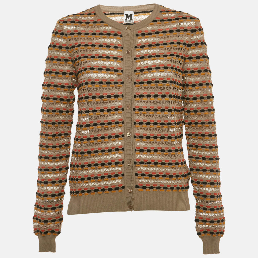 M Missoni Beige Pointelle Knit Button Front Cardigan M M Missoni Beige Pointelle Knit Button Front Cardigan M