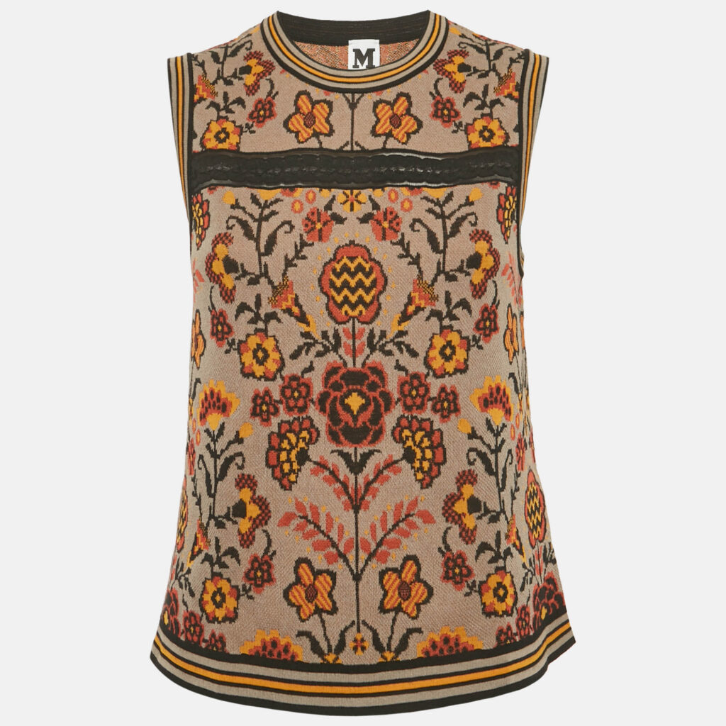 M Missoni Brown Floral Pattern Knit Sleeveless Top L M Missoni Brown Floral Pattern Knit Sleeveless Top L