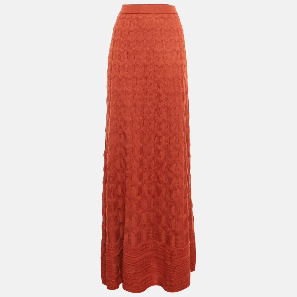 M Missoni Burnt Orange Patterned Knit Maxi Skirt L M Missoni Burnt Orange Patterned Knit Maxi Skirt L