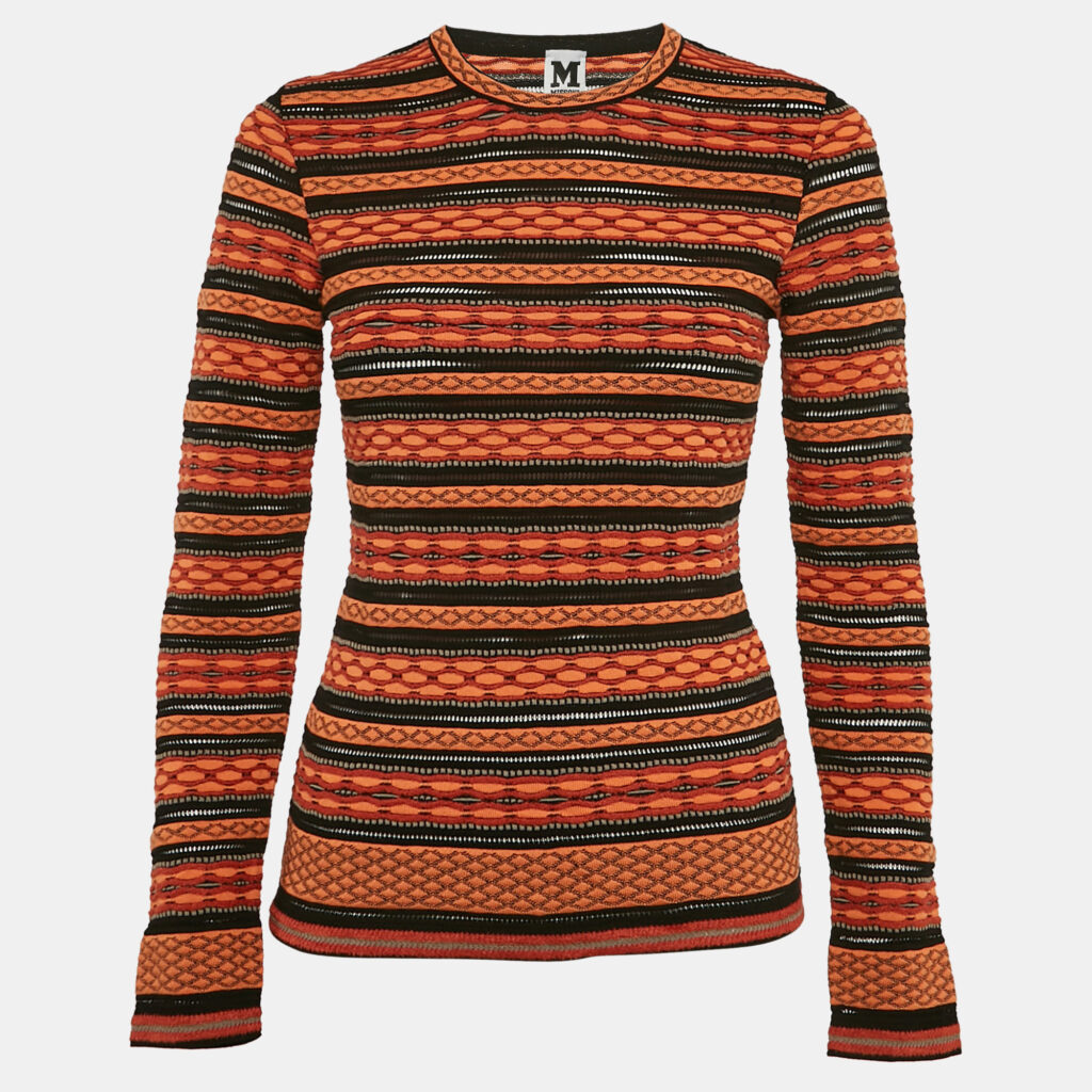 M Missoni Orange/Black Patterned Knit Full Sleeve Top M
