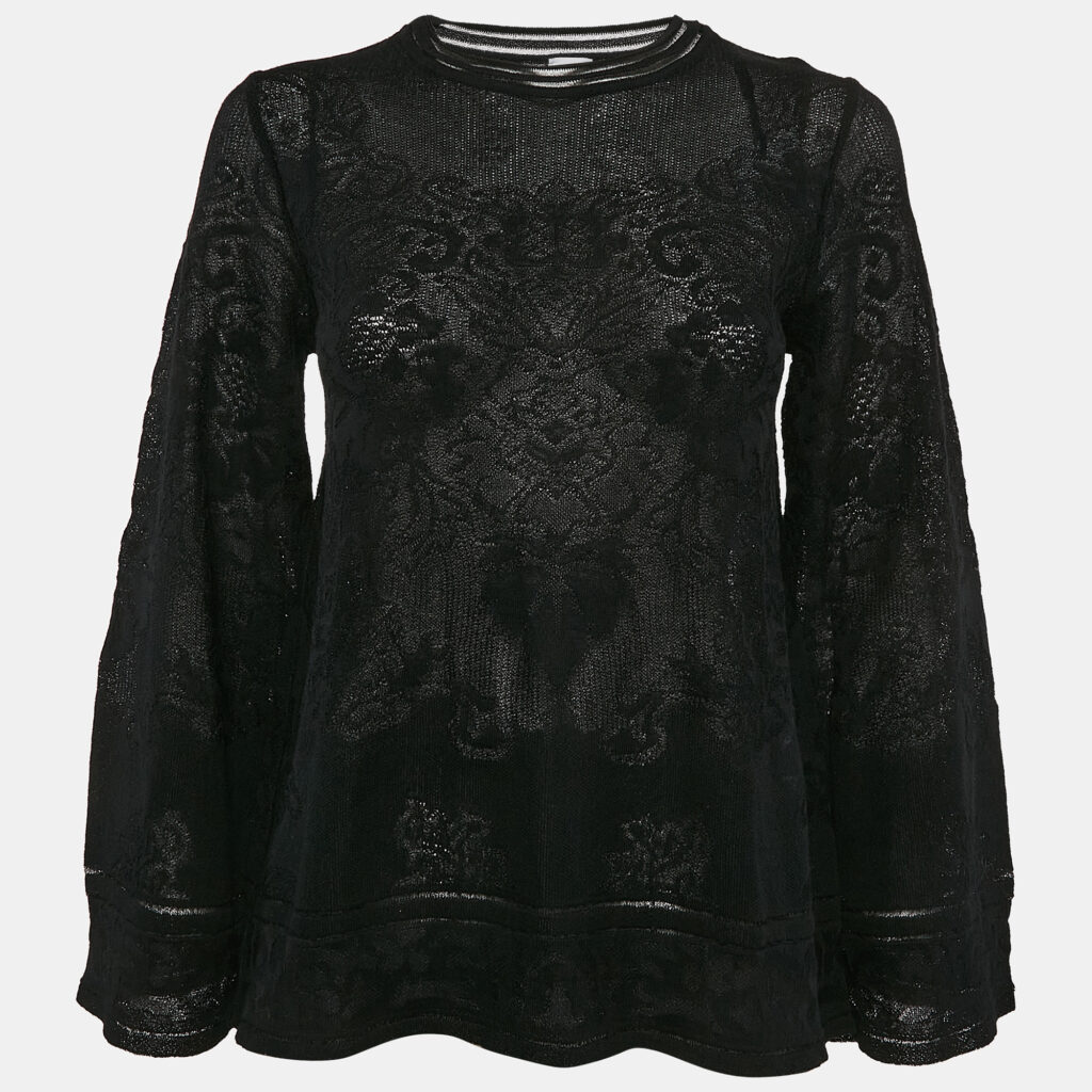 M Missoni Black Floral Knit Flared Long Sleeve Top M M Missoni Black Floral Knit Flared Long Sleeve Top M