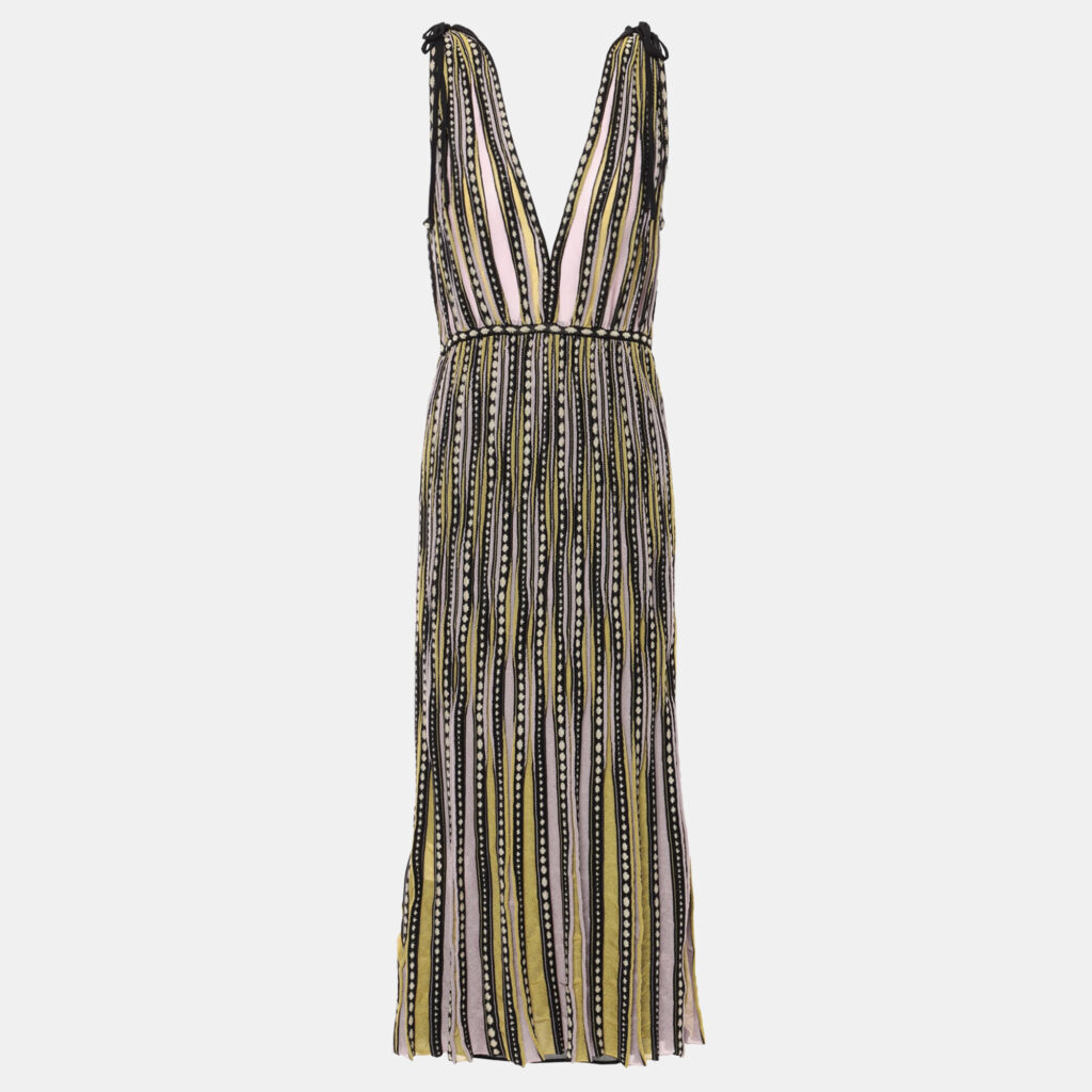 M Missoni Yellow / Black Patterned Lurex Knit Sleeveless Midi Dress L M Missoni Yellow / Black Patterned Lurex Knit Sleeveless Midi Dress L