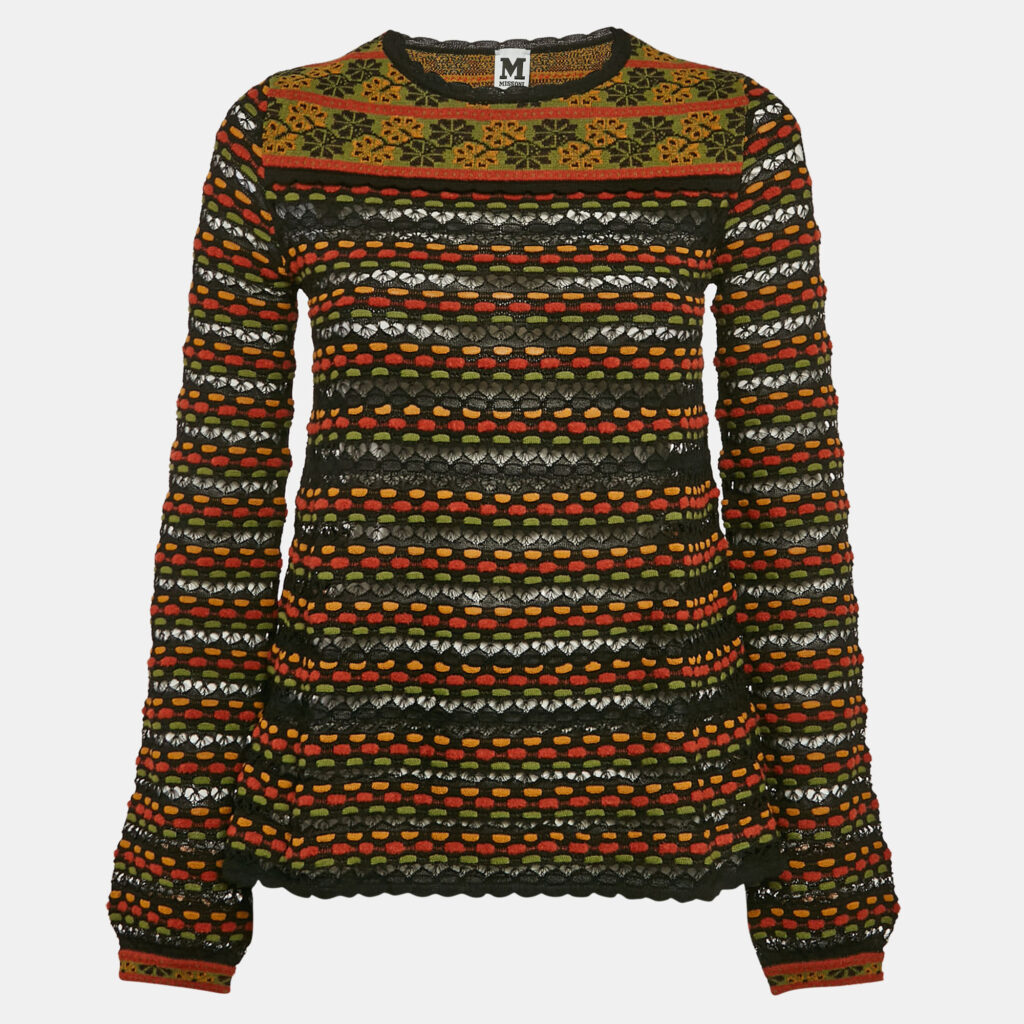 M Missoni Black/Orange Floral Perforated Knit Top S M Missoni Black/Orange Floral Perforated Knit Top S