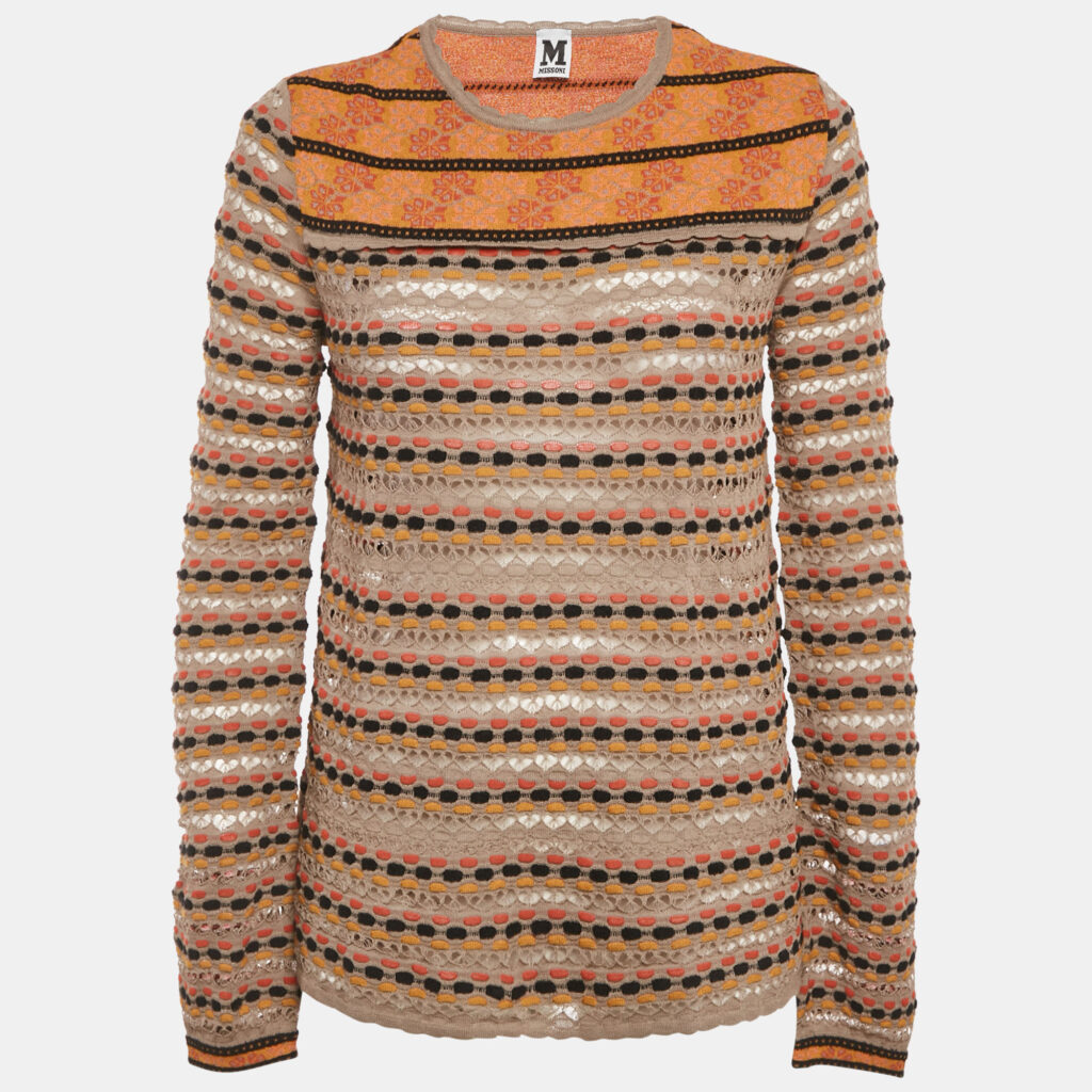 M Missoni Grey Floral Perforated Knit Top S