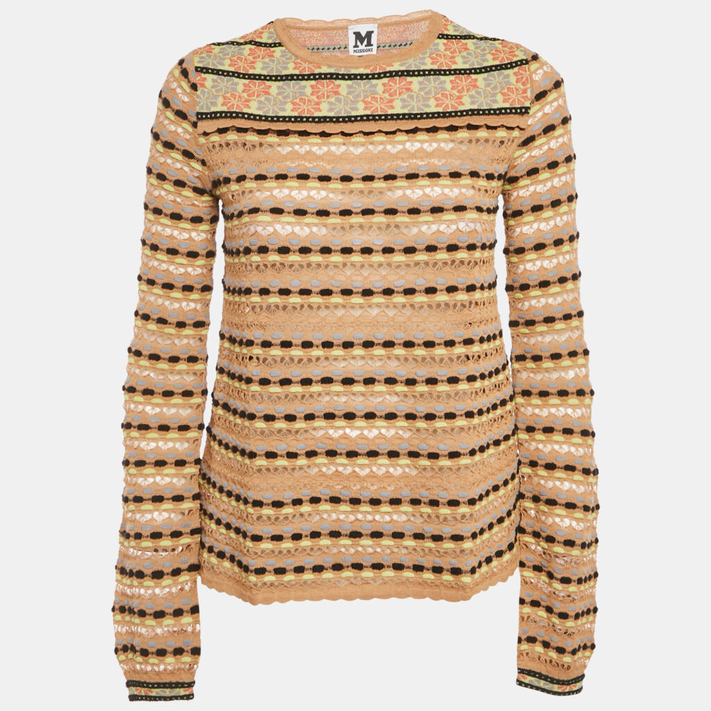 M Missoni Beige Floral Perforated Knit Top S M Missoni Beige Floral Perforated Knit Top S