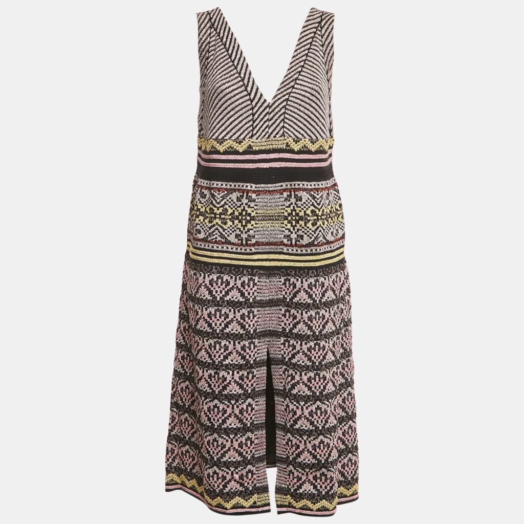 luxury-women-m-missoni-new-clothes-p1218040-003.jpg M Missoni Black/Pink Patterned Lurex Knit V-Neck Midi Dress S