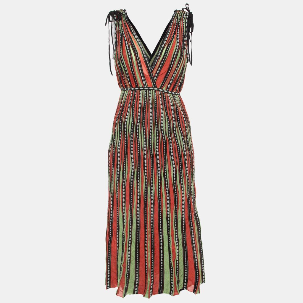 luxury-women-m-missoni-new-clothes-p1218066-002-1.jpg M Missoni Green/Orange Alga and Bubble Pattern Knit Midi Dress S