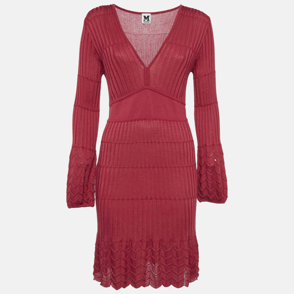 luxury-women-m-missoni-used-clothes-p1111700-011-1.jpg M Missoni Red Patterned Knit V-Neck Midi Dress M