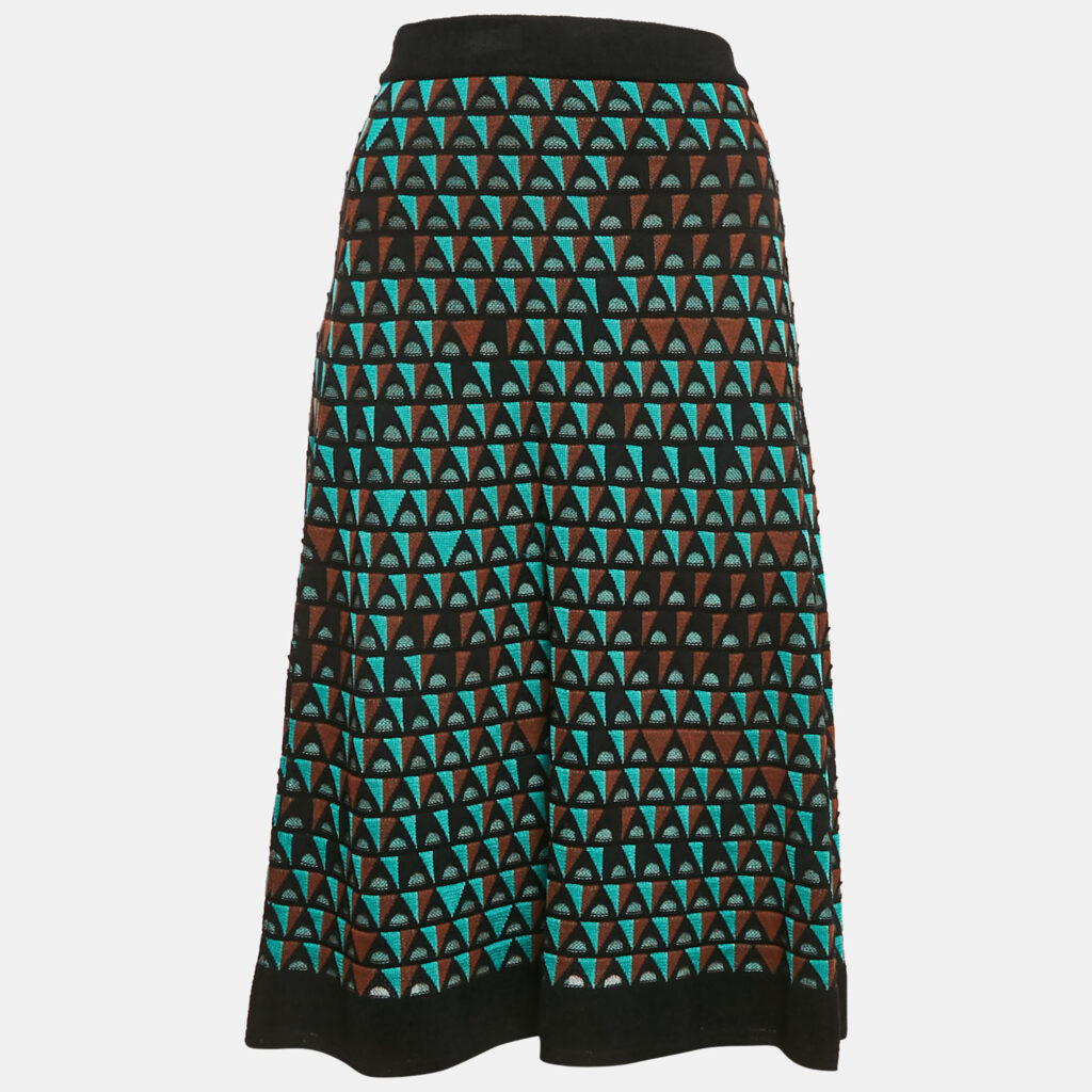 Missoni Green/Brown Pattern Knit Knee Length Skirt S Missoni Green/Brown Pattern Knit Knee Length Skirt S