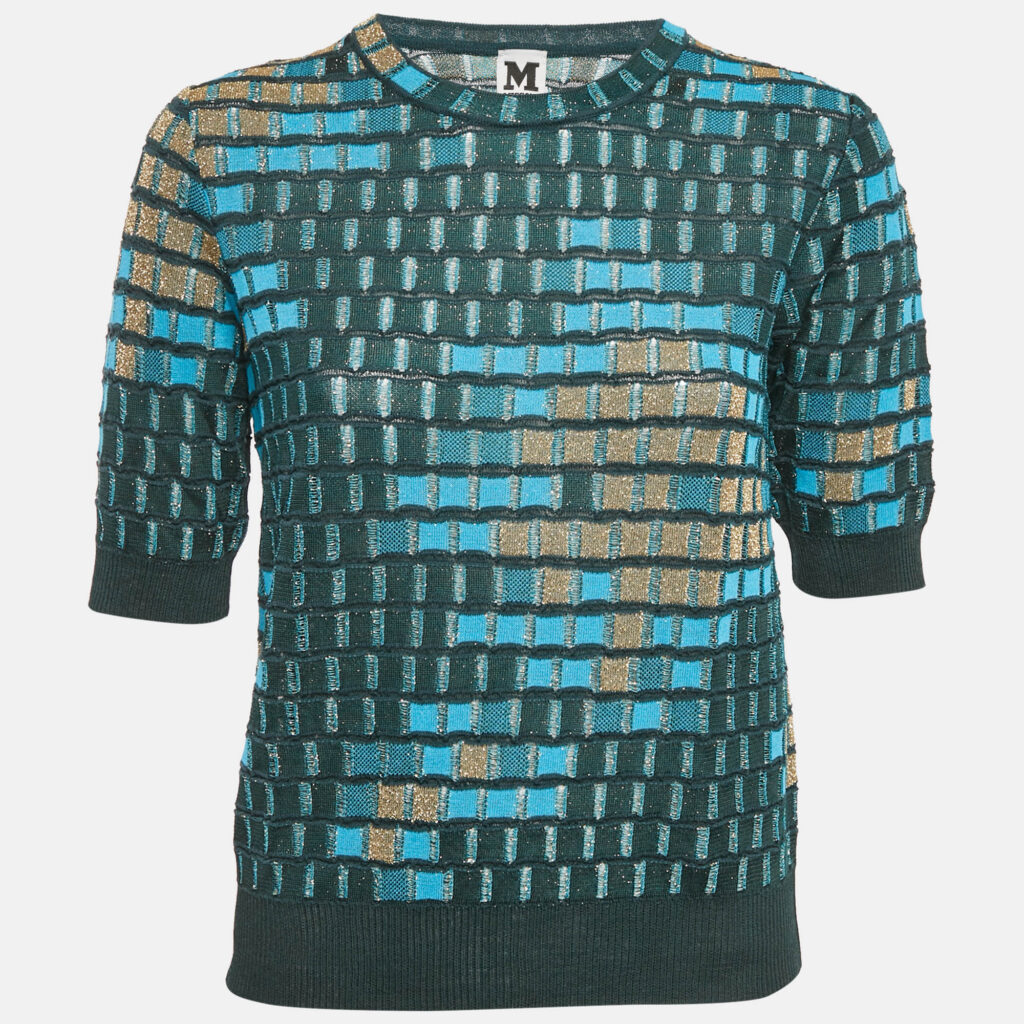 M Missoni Green/Blue Patterned Lurex Knit Top M M Missoni Green/Blue Patterned Lurex Knit Top M