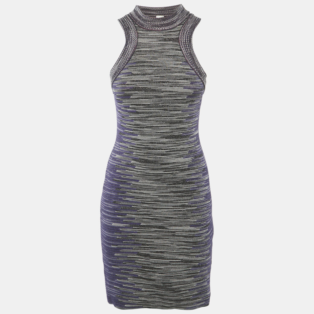 M Missoni Purple Lurex Knit Sleeveless Bodycon Dress S