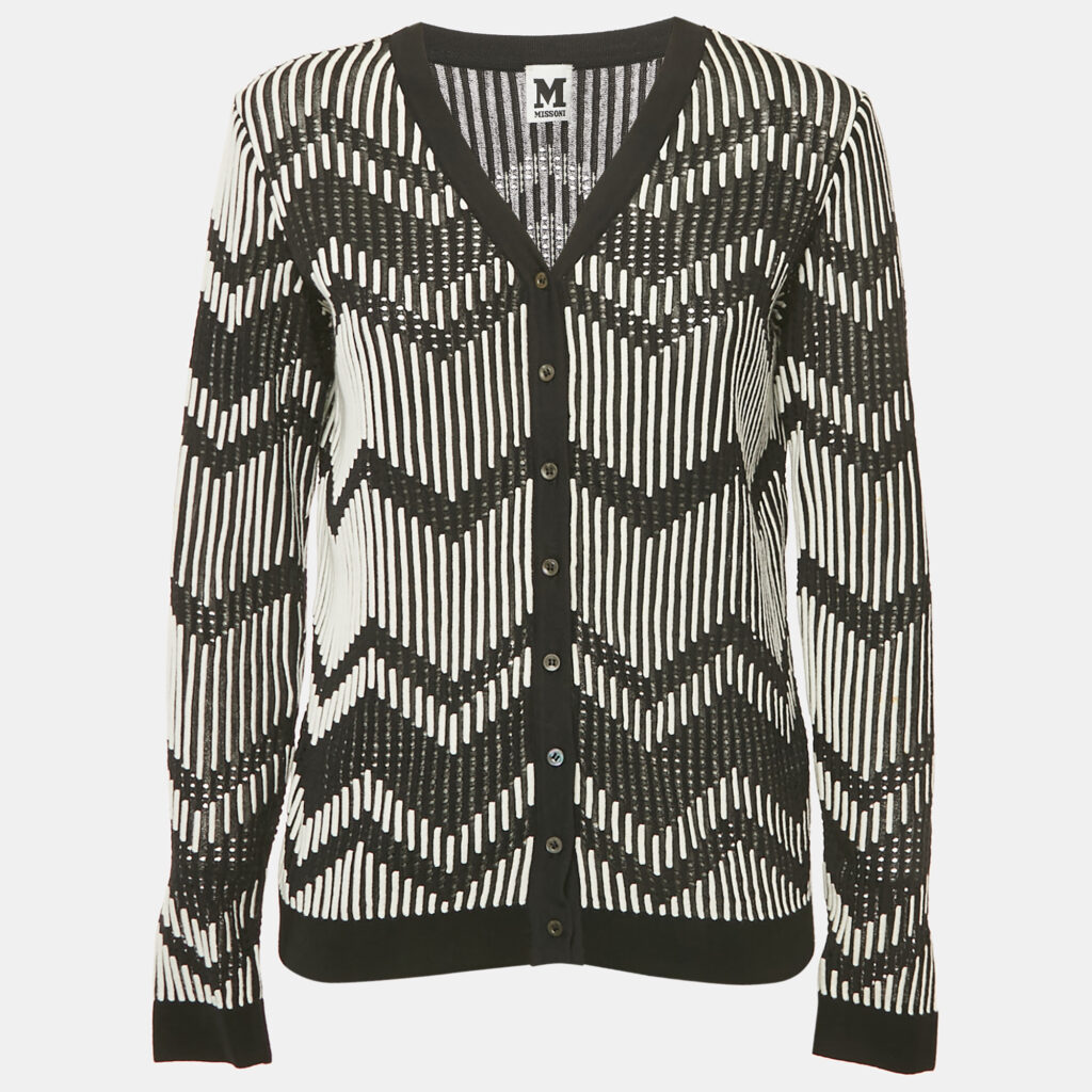 M Missoni Black/White Patterned Knit Button Front Cardigan S M Missoni Black/White Patterned Knit Button Front Cardigan S