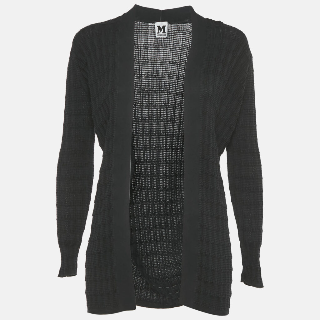 M Missoni Black Patterned Knit Open Front Cardigan M M Missoni Black Patterned Knit Open Front Cardigan M