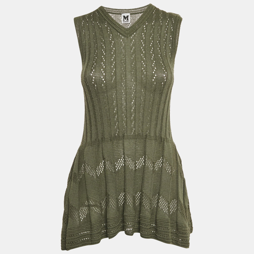 M Missoni Olive Green Cotton Knit Sleeveless Mini Dress S M Missoni Olive Green Cotton Knit Sleeveless Mini Dress S