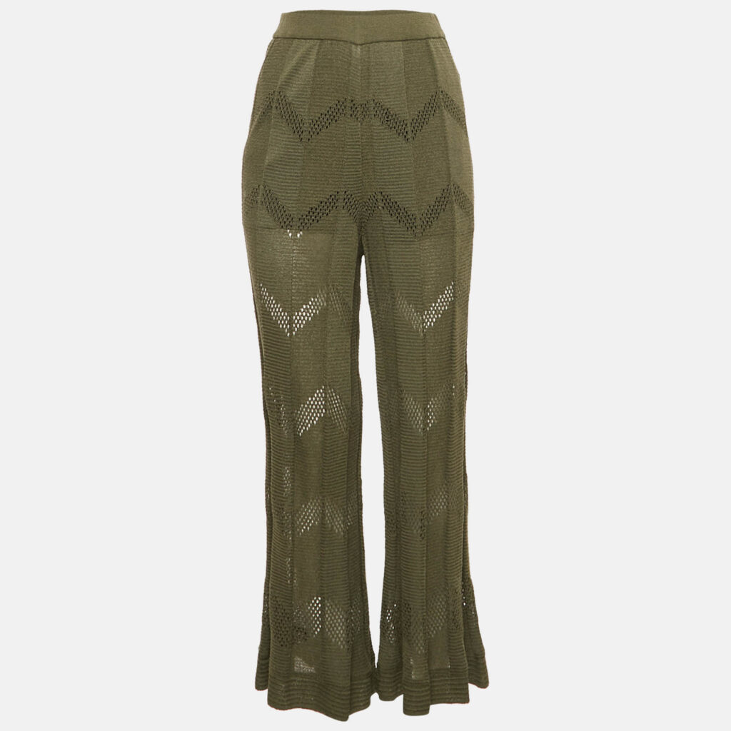 M Missoni Green Patterned Knit Wide Leg Trousers S M Missoni Green Patterned Knit Wide Leg Trousers S