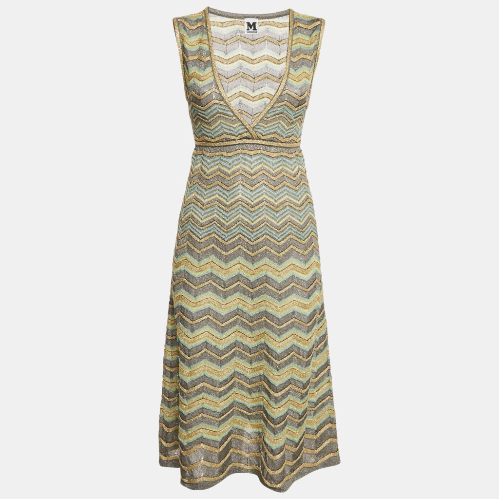 M Missoni Grey Zig Zag Lurex Knit Short Dress S M Missoni Grey Zig Zag Lurex Knit Short Dress S