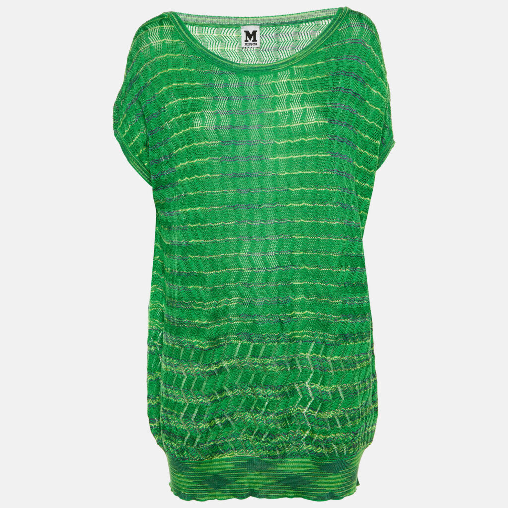 M Missoni Green Striped Zig Zag Knit Jumper M
