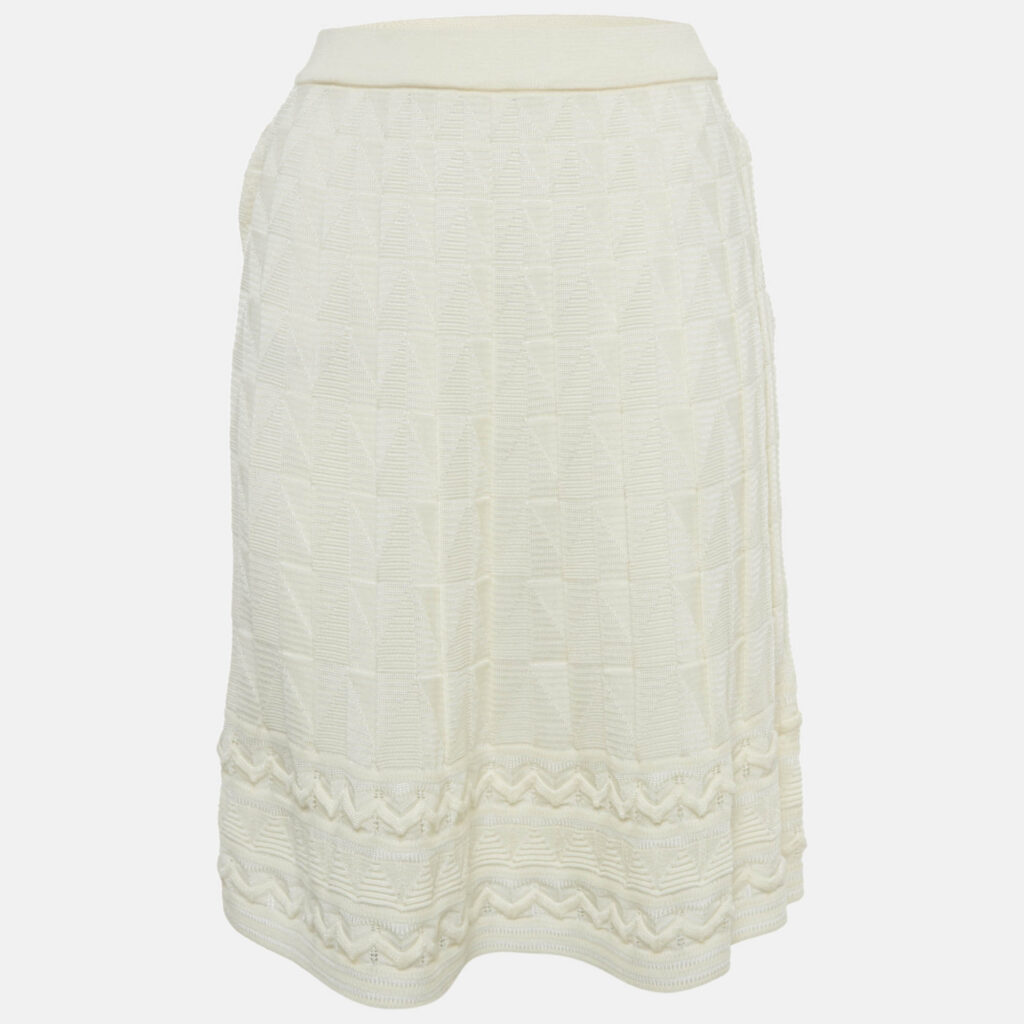 M Missoni Cream Wool Blend Patterned Knit Short Skirt S M Missoni Cream Wool Blend Patterned Knit Short Skirt S