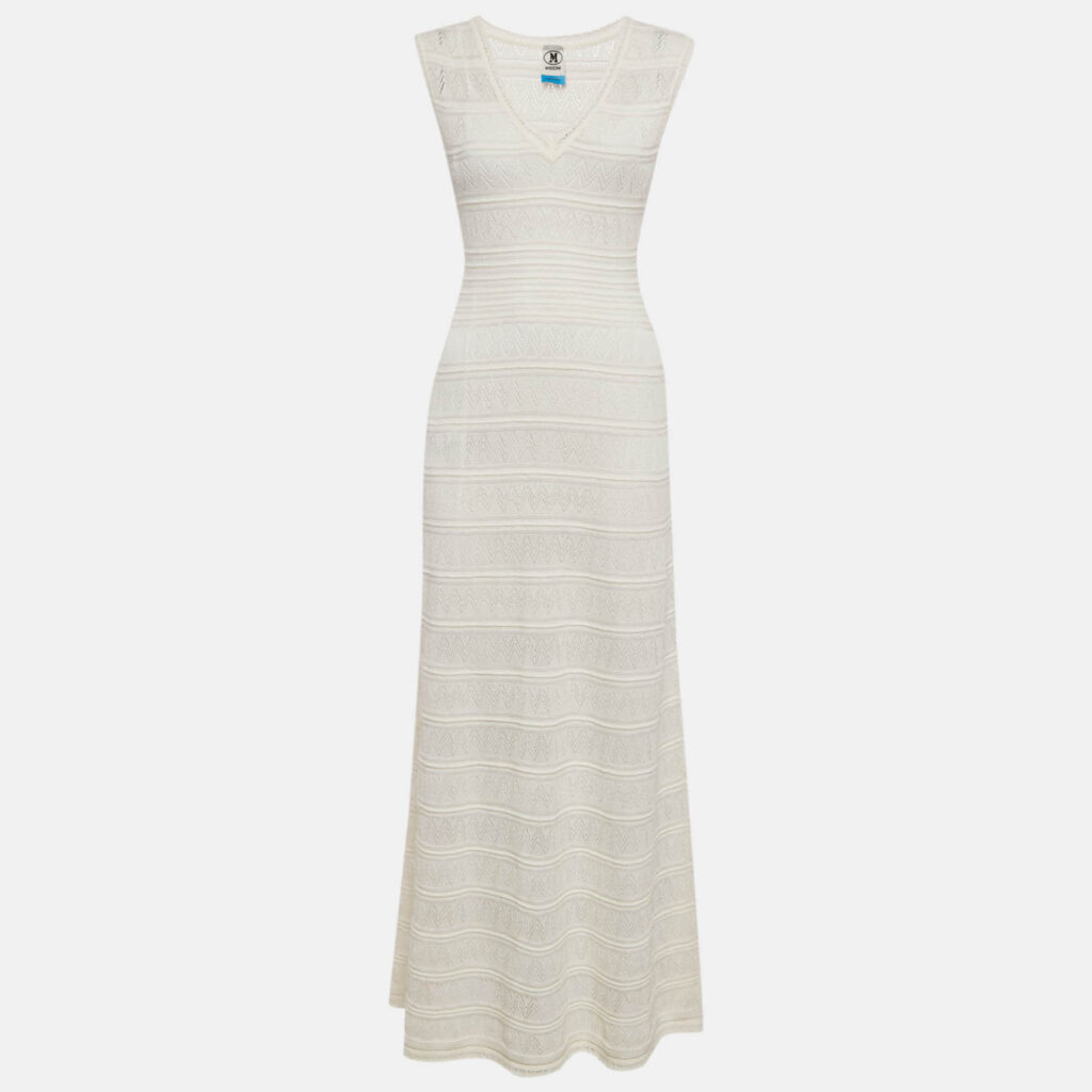 M Missoni White Zig Zag Patterned Cotton Knit Maxi Dress S M Missoni White Zig Zag Patterned Cotton Knit Maxi Dress S