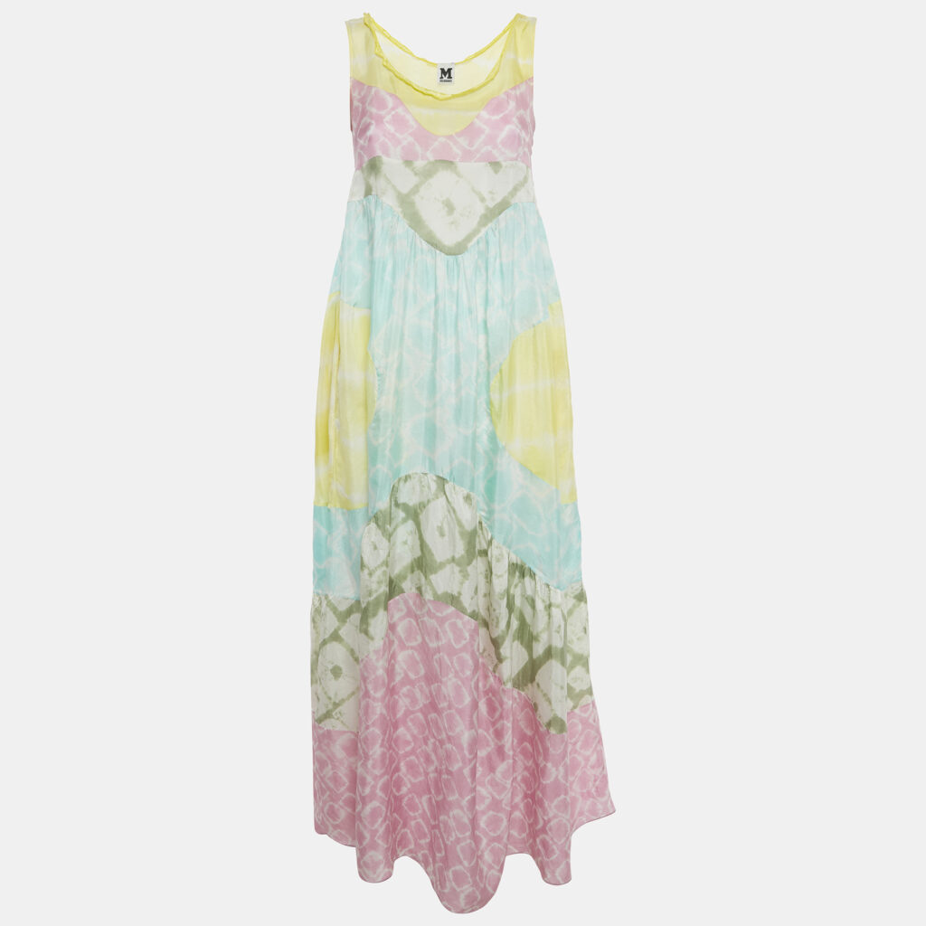 M Missoni Multicolor Tie-Dye Printed Silk Sleeveless Maxi Dress S
