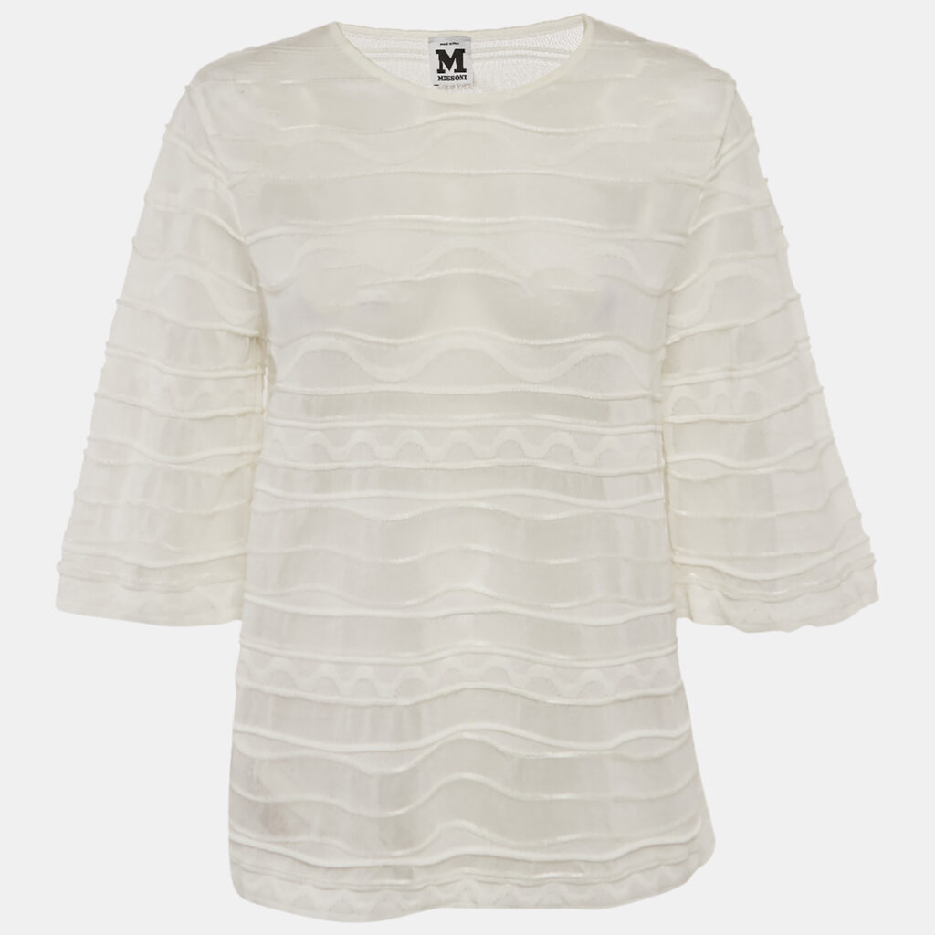 M Missoni White Patterned Knit Round Neck Top L M Missoni White Patterned Knit Round Neck Top L