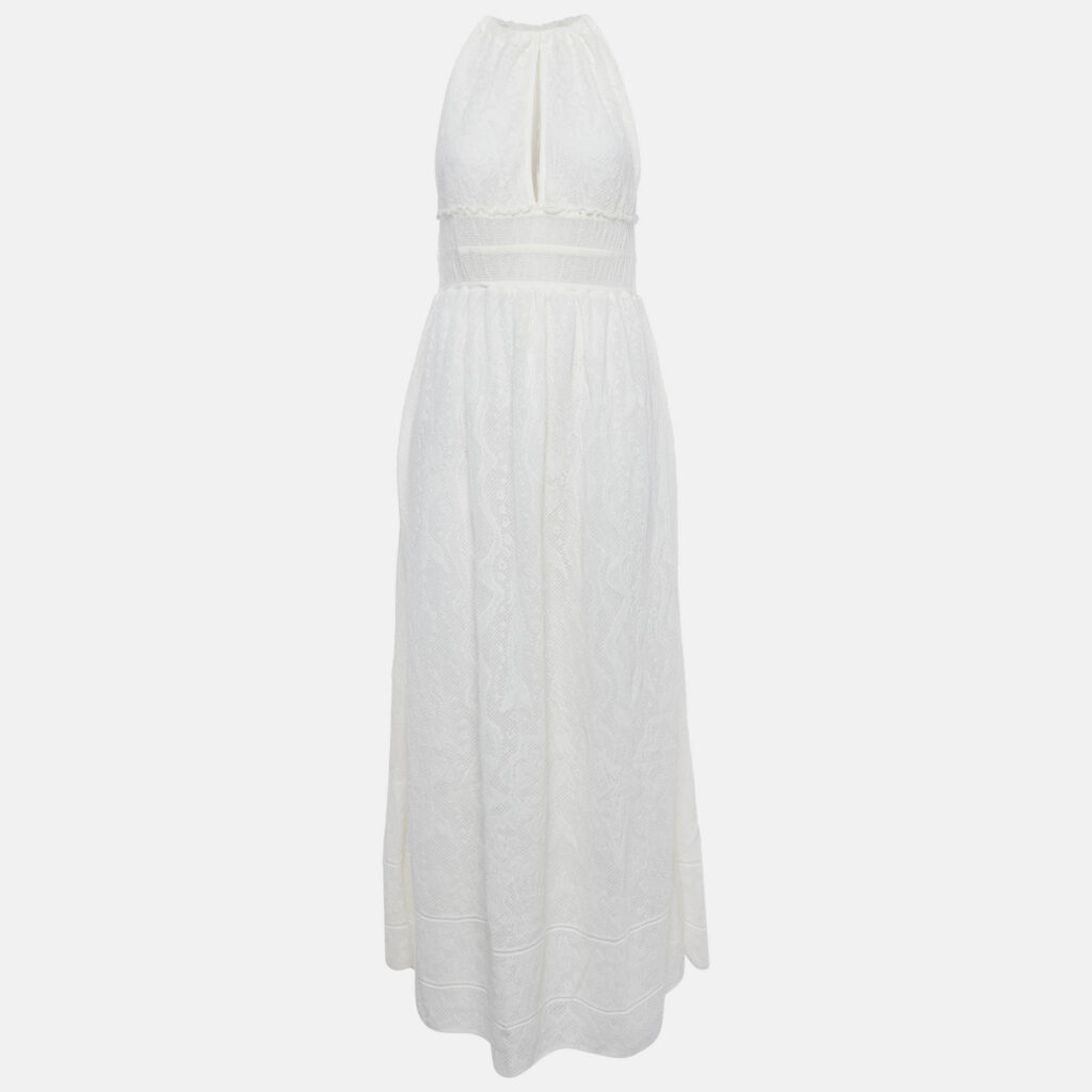 M Missoni White Lace Knit Halter Neck Maxi Dress L