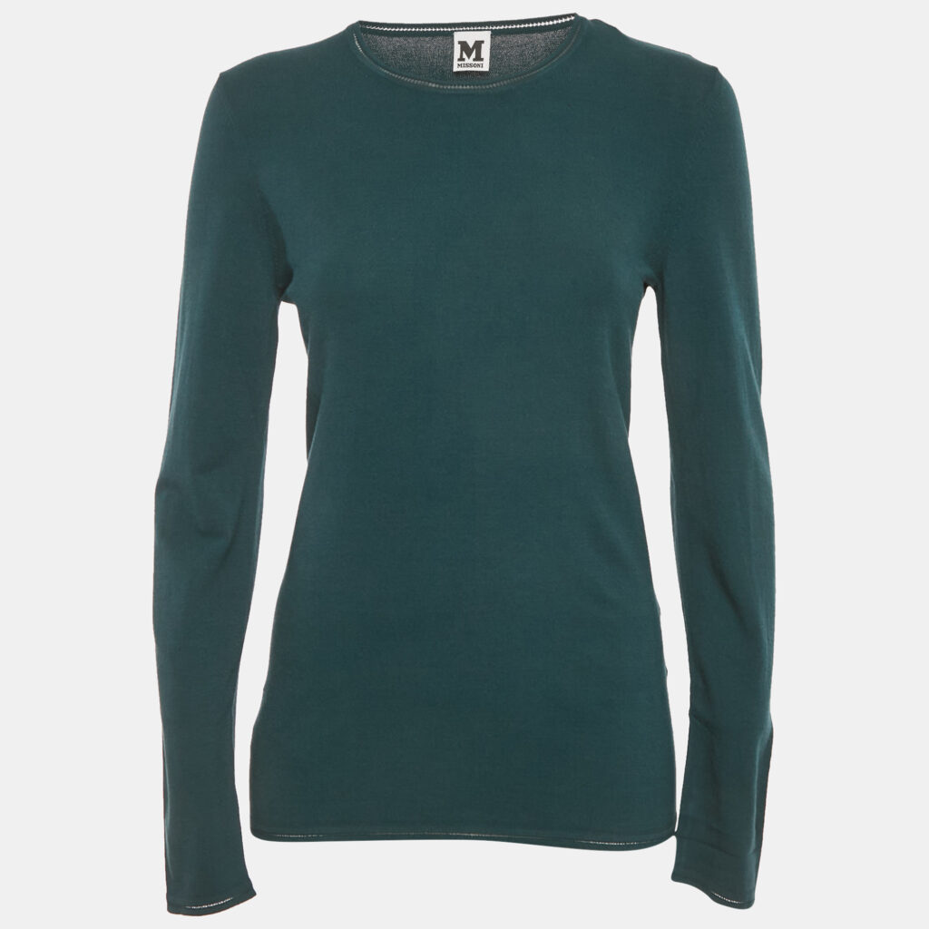 M Missoni Teal Blue Stretch Knit Crewneck Sweatshirt L M Missoni Teal Blue Stretch Knit Crewneck Sweatshirt L
