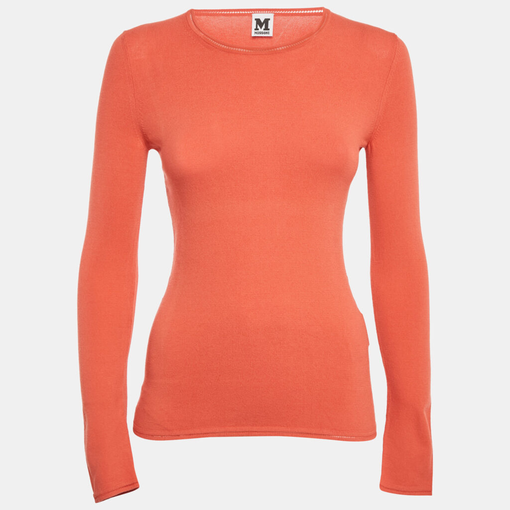 luxury-women-m-missoni-used-clothes-p1217379-008-1.jpg M Missoni Orange Stretch Knit Crewneck Sweatshirt L