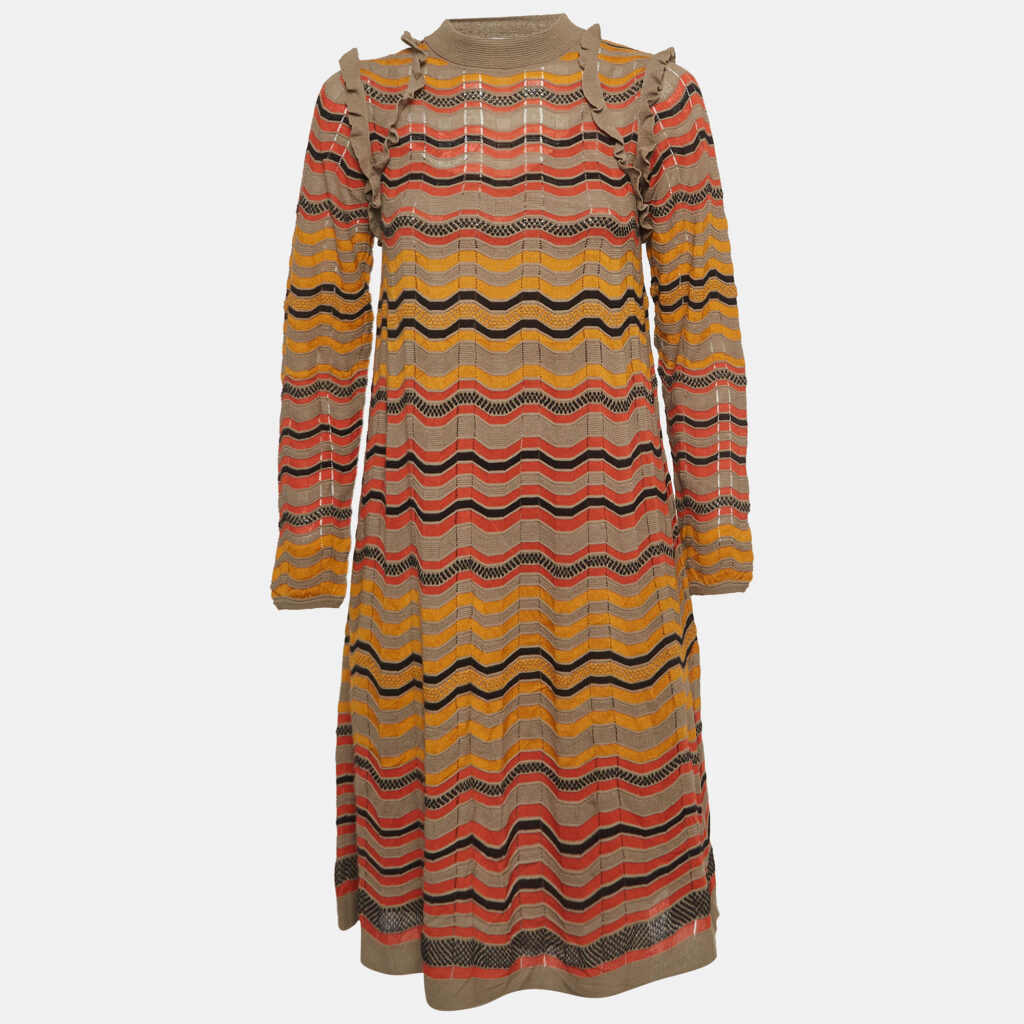 M Missoni Multicolor Patterned Knit Ruffled Dress M M Missoni Multicolor Patterned Knit Ruffled Dress M