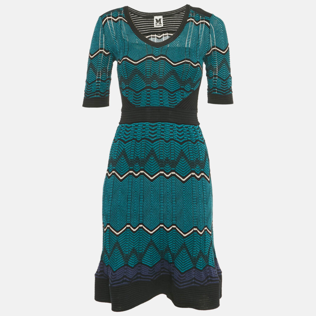M Missoni Blue Patterned Knit Mini Dress S M Missoni Blue Patterned Knit Mini Dress S