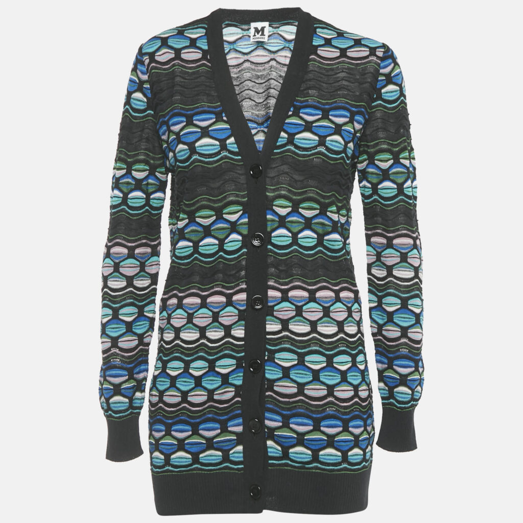 M Missoni Black/Blue Patterned Knit Button Front Cardigan M