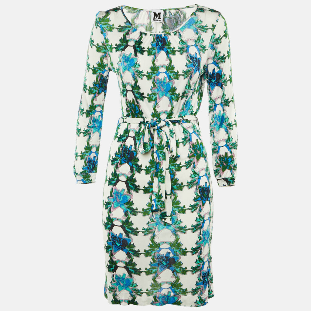 M Missoni White Floral Printed Long Sleeve Midi Dress L