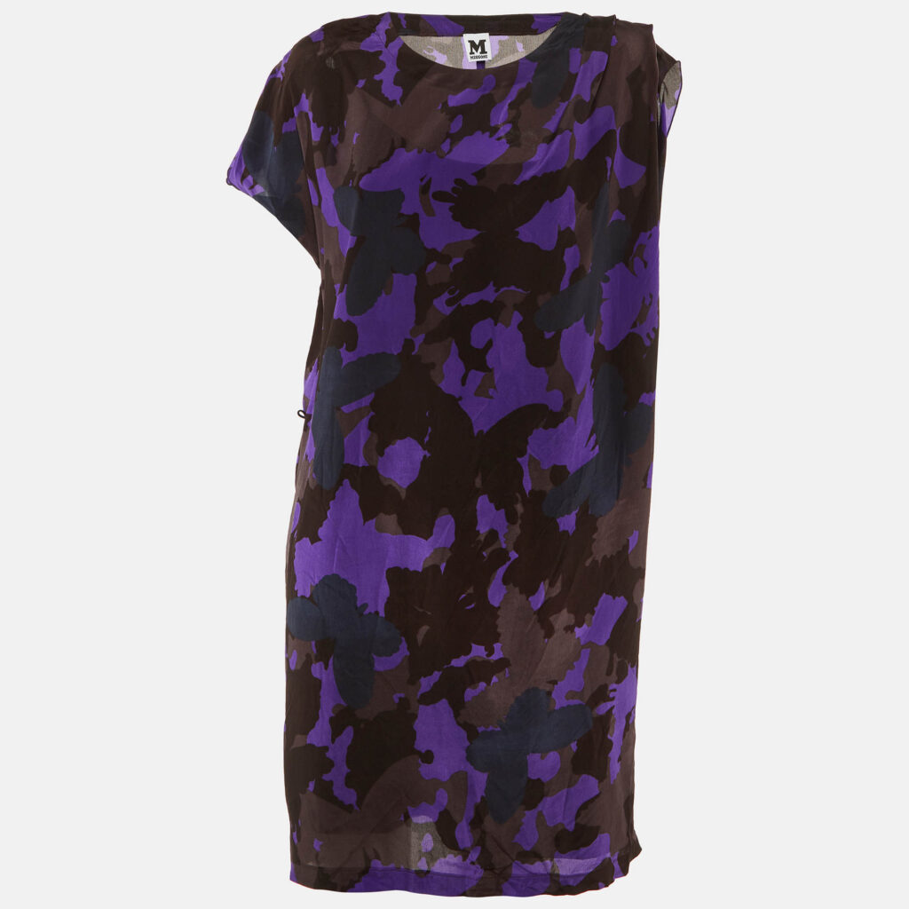 M Missoni Purple Butterfly Print Silk Knee Length Dress L