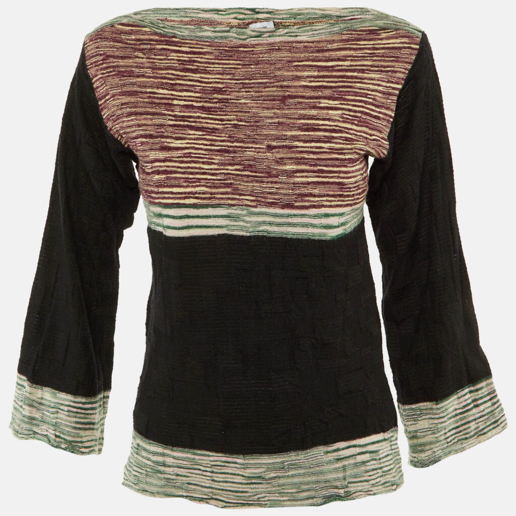 M Missoni Black Striped Merino Wool Knit Long Sleeve Top M