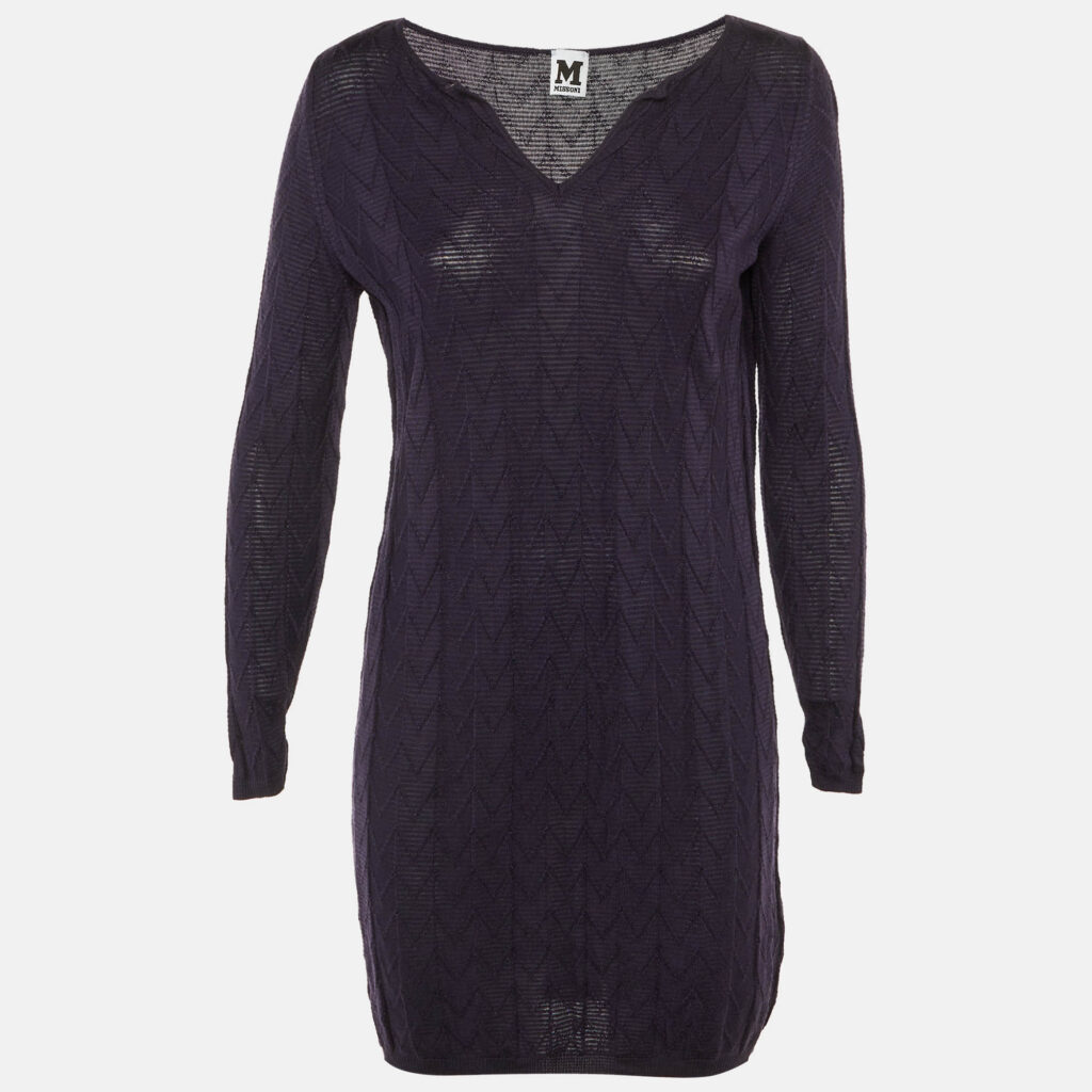 M Missoni Purple Zig Zag Fleece Wool Knit Mini Dress M M Missoni Purple Zig Zag Fleece Wool Knit Mini Dress M